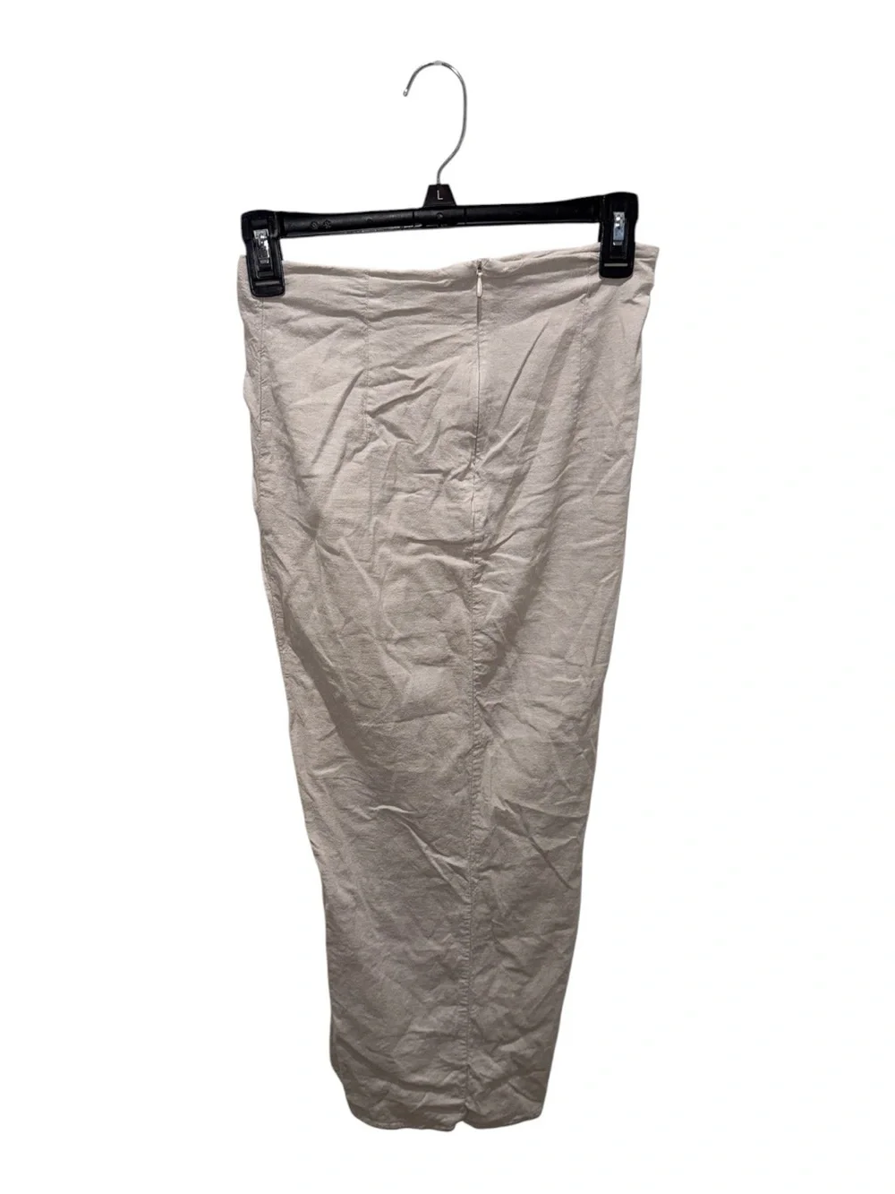 Zara Beige Ruched High Slit Midi Skirt Small Linen Blend Vacation - Picture 5 of 6